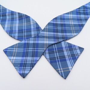 Countess Mara Bow Tie Blue White Plaid 2.5" Wide Silk